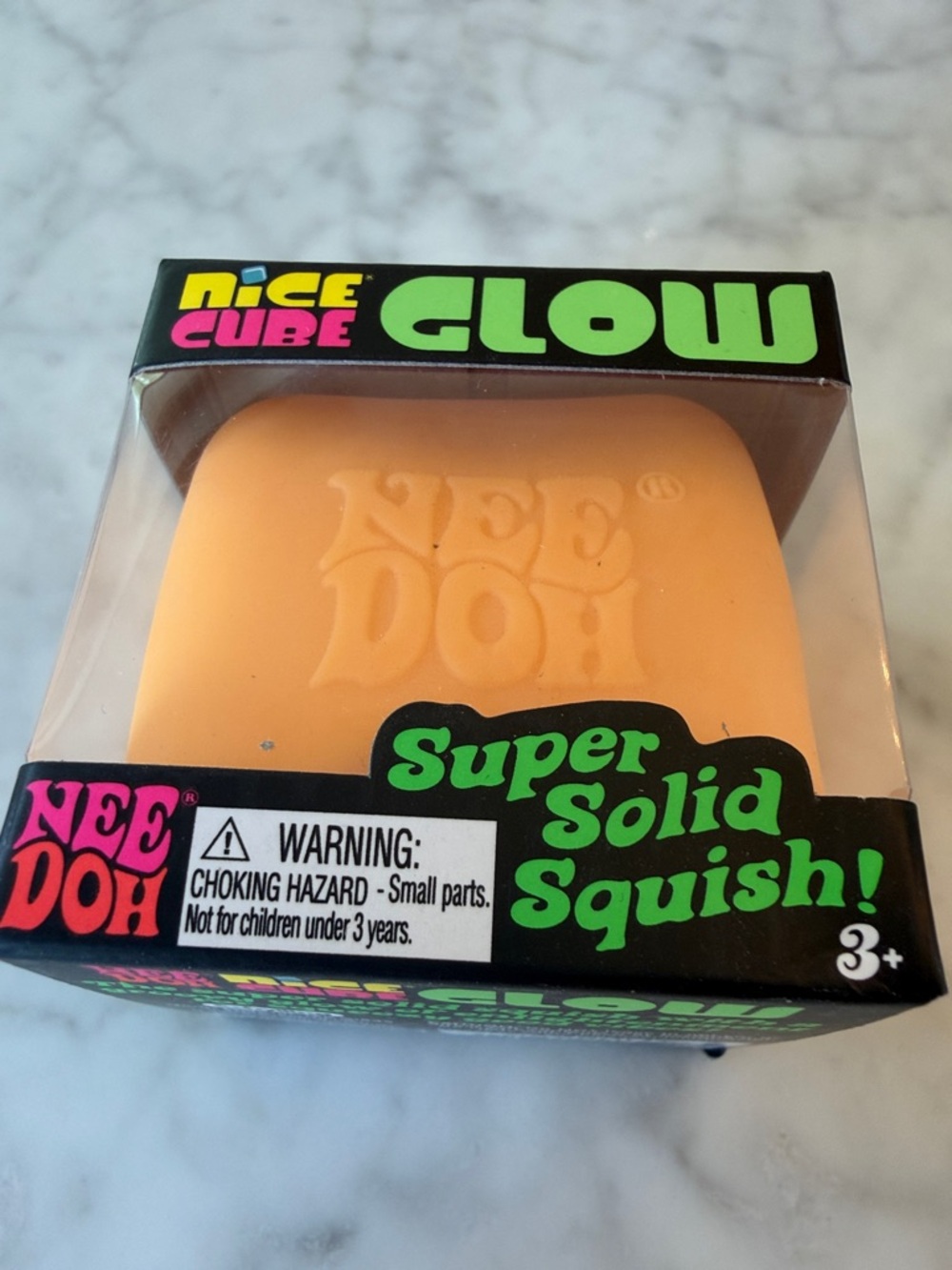 NWT Nee Doh Viral Super Solid Glow Squish Cube - Orange